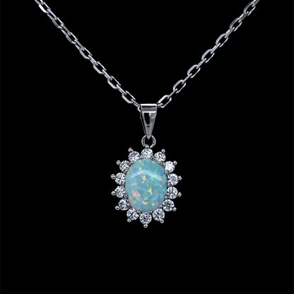 Sterling Silver Opal CZ Oval Cluster Pendant SP5069/OP