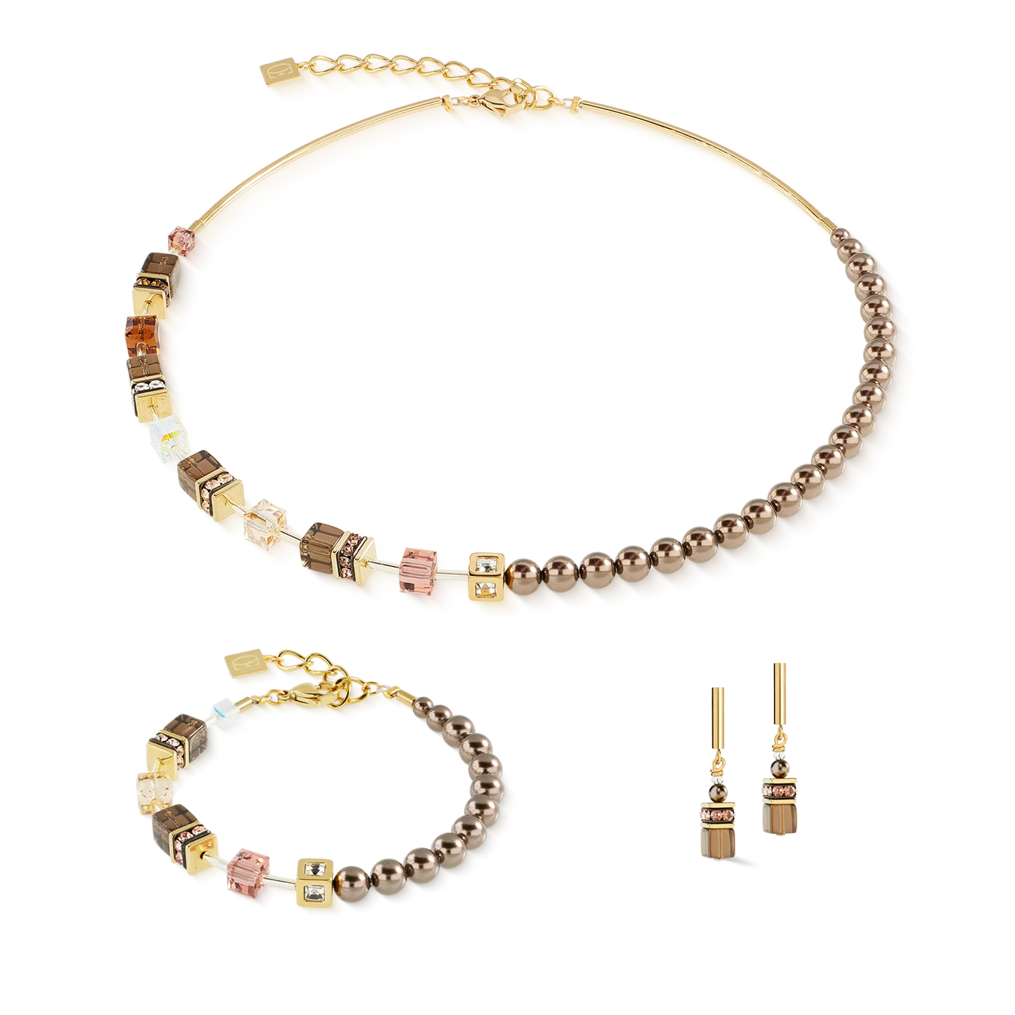 COEUR DE LION  GeoCUBE® Precious Fusion Pearls Necklace Mocha Mousse 5086101100