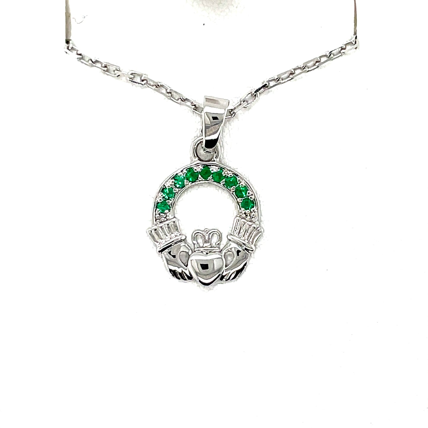 Sterling Silver Green CZ Claddagh Pendant SP5134/AG