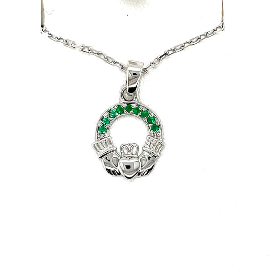 Sterling Silver Green CZ Claddagh Pendant SP5134/AG