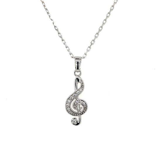 Sterling Silver CZ Treble Clef Music Pendant SP5249