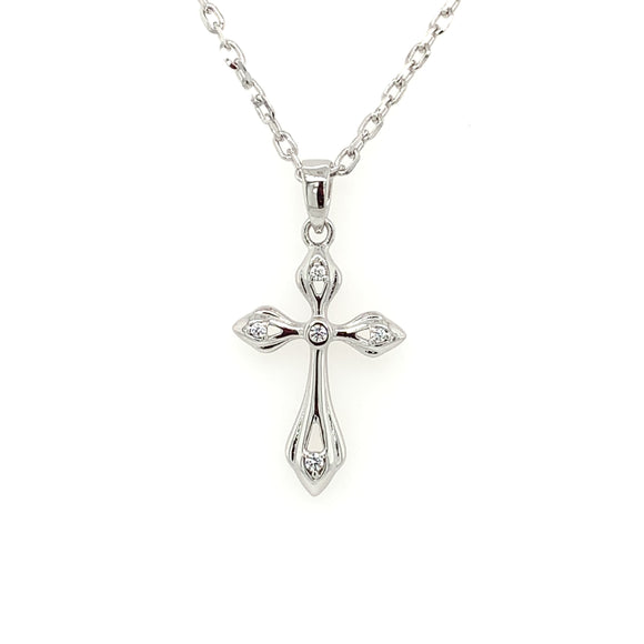 Sterling Silver CZ Cross Pointed ends