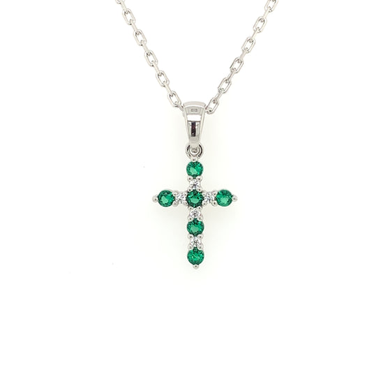 Sterling Silver Green CZ Cross