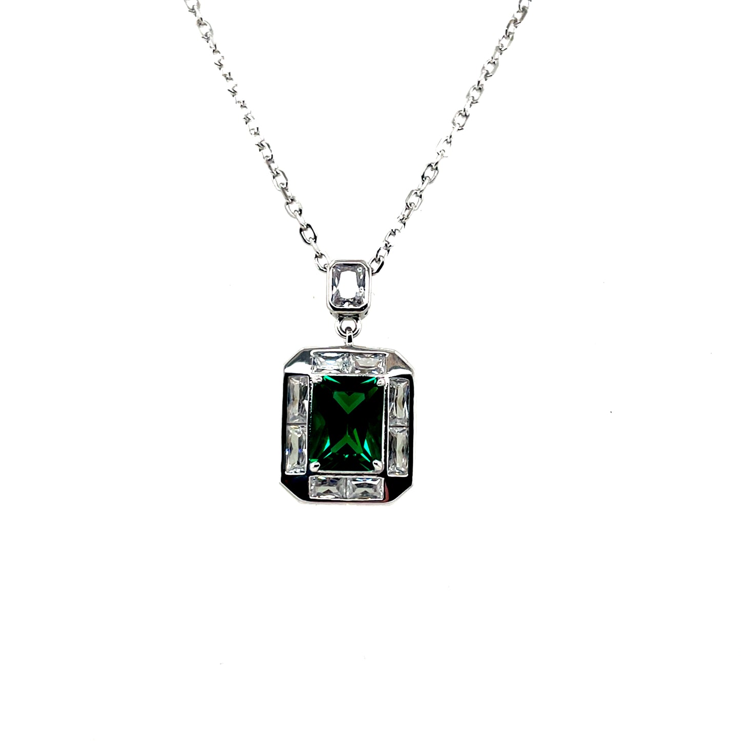 Sterling Silver Emerald CZ Deco-style Pendant SP5374/E