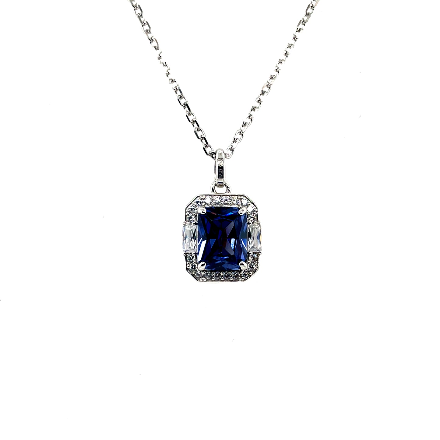 Sterling Silver Sapphire CZ Deco-style Pendant SP5379/S