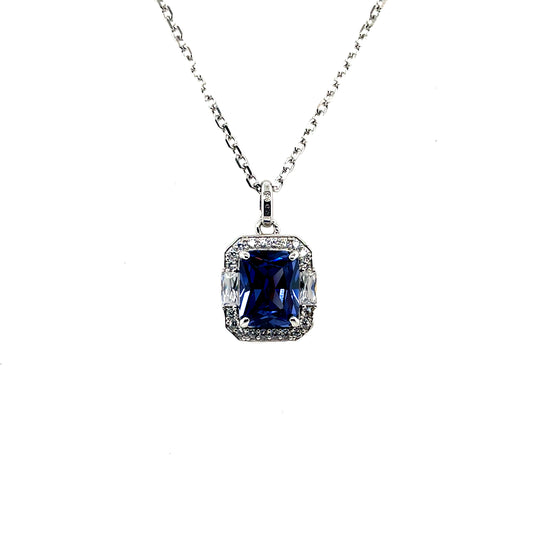 Sterling Silver Sapphire CZ Deco-style Pendant SP5379/S