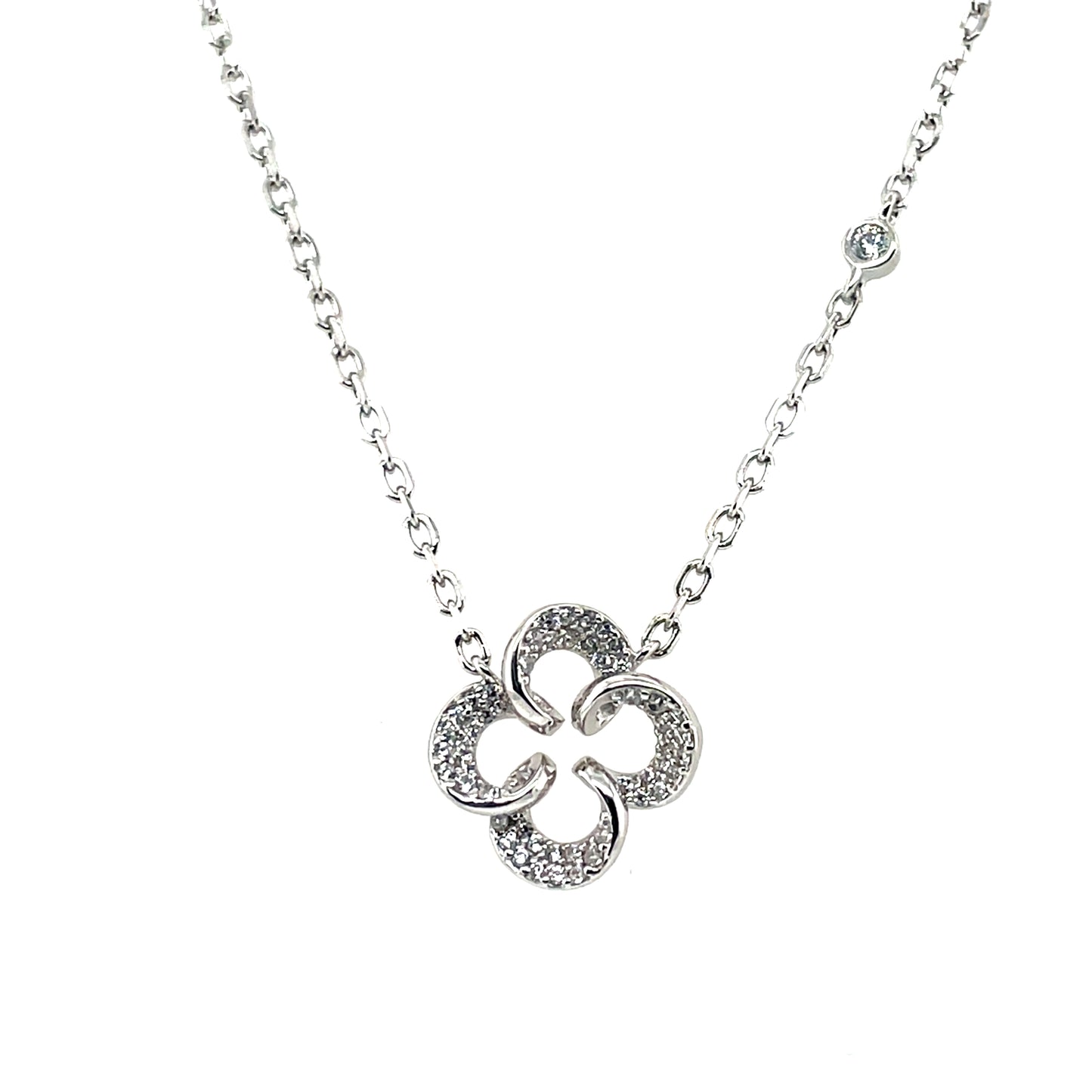 Sterling Silver CZ Quatrefoil Necklace SP5388