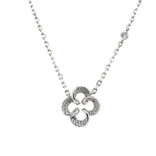 Sterling Silver CZ Quatrefoil Necklace SP5388