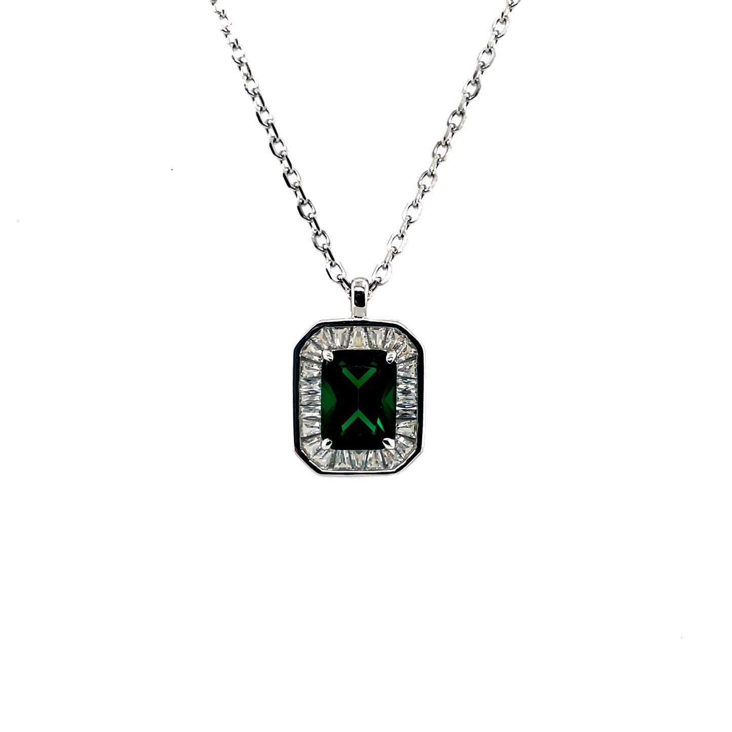 Sterling Silver Emerald CZ Deco-style Pendant SP5391/E