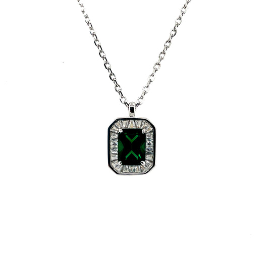 Sterling Silver Emerald CZ Deco-style Pendant SP5391/E