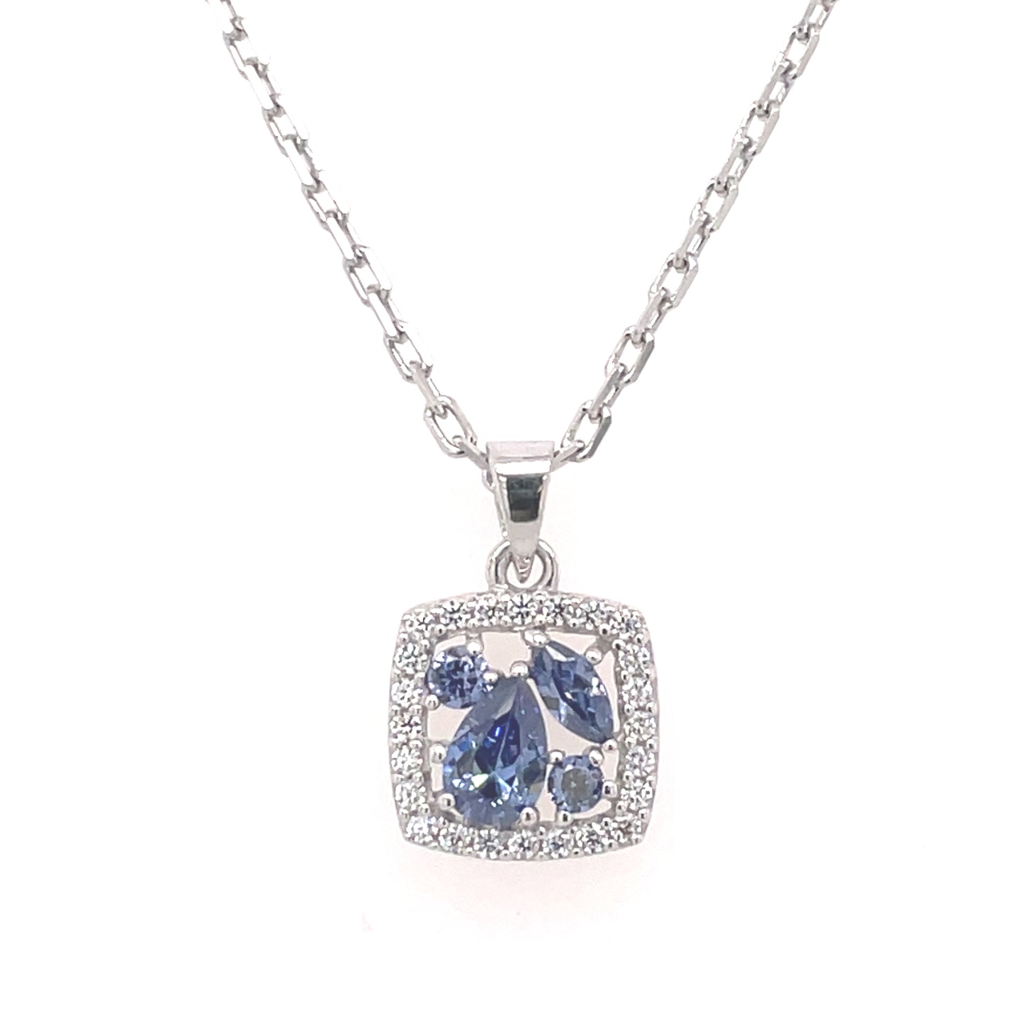 Sterling Silver Tanzanite CZ Cushion Halo Pendant SP5404/TZ