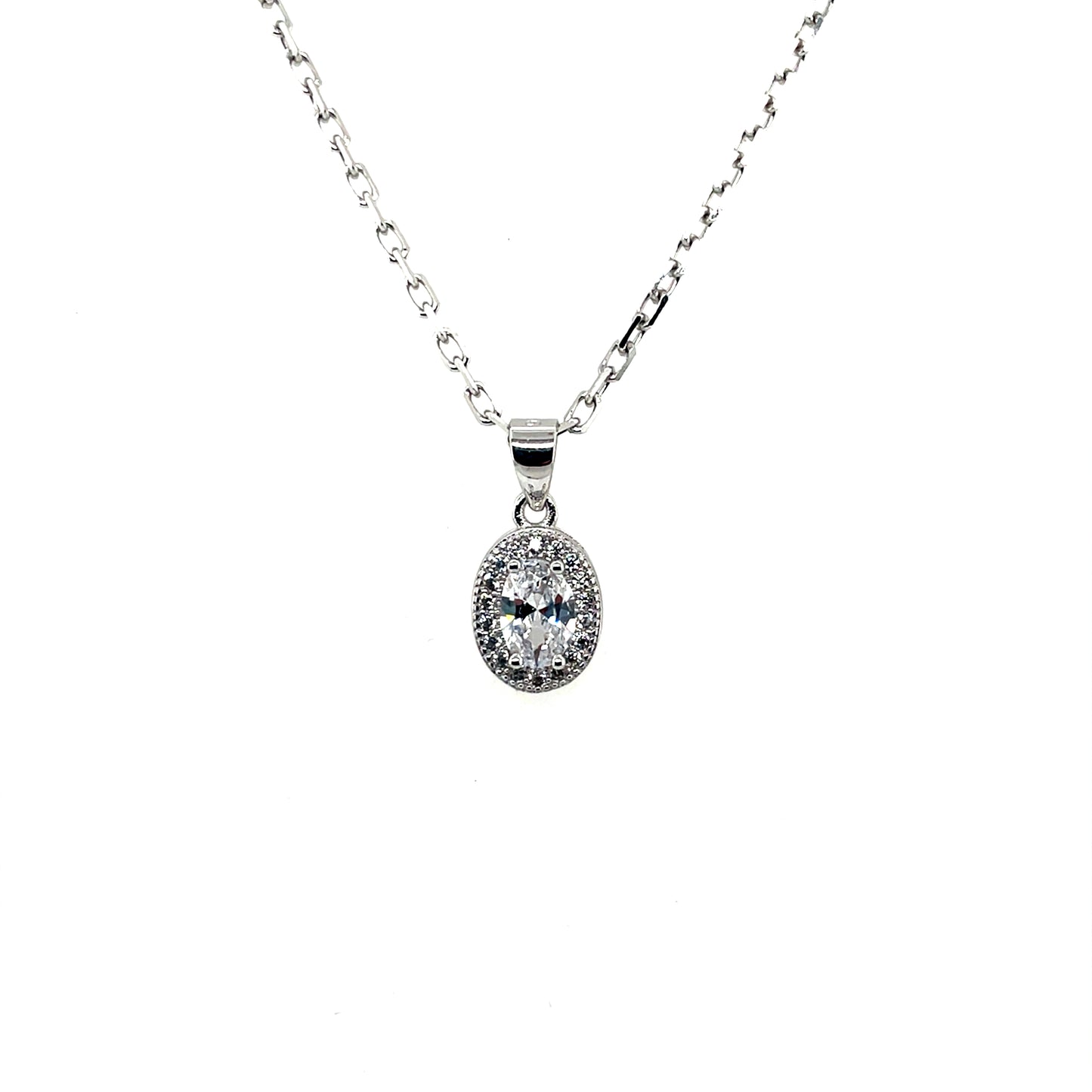 Sterling Silver CZ Oval Halo Pendant SP5406