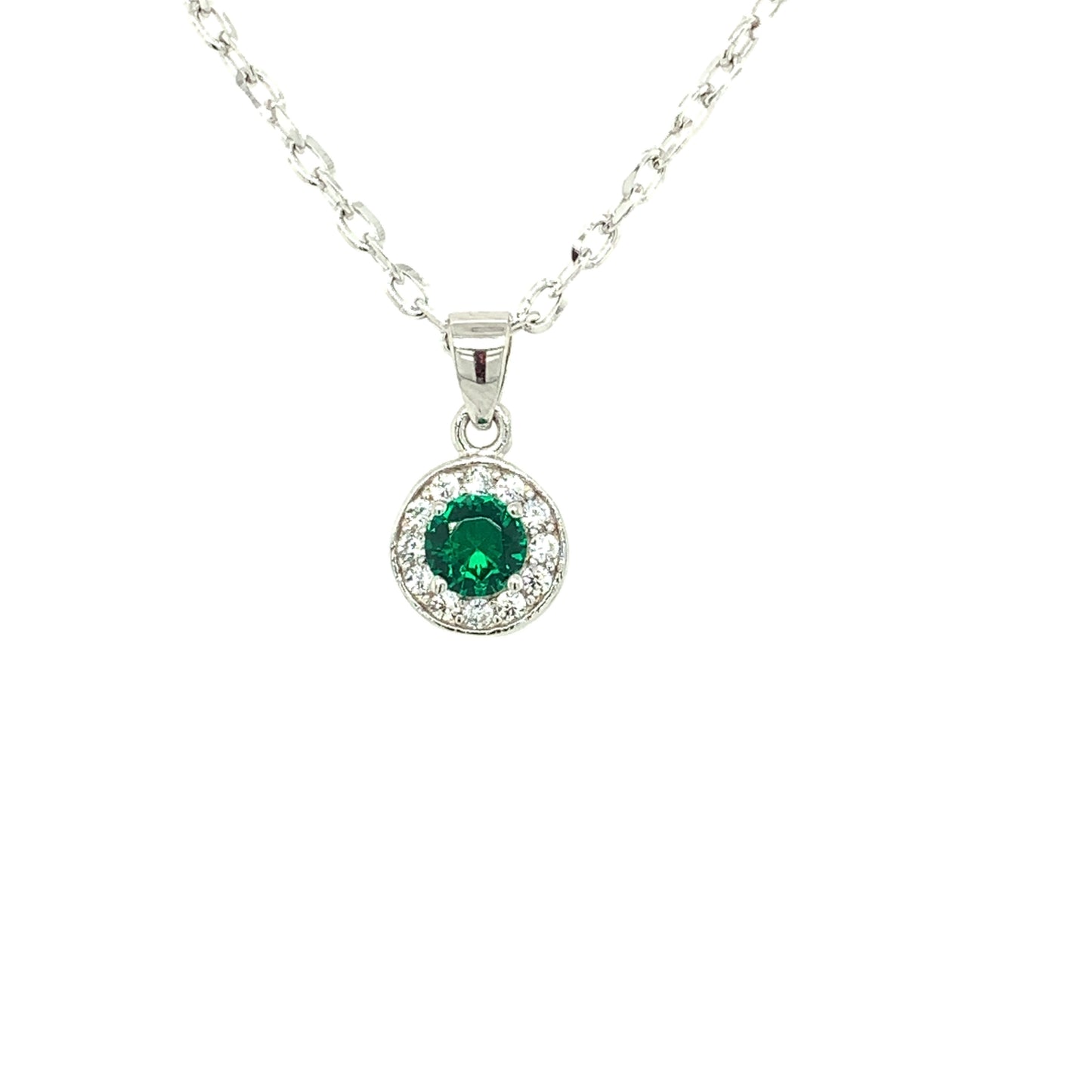 Sterling Silver Emerald CZ Halo Pendant