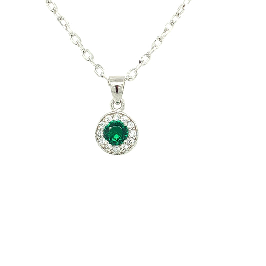 Sterling Silver Emerald CZ Halo Pendant SP5435/E