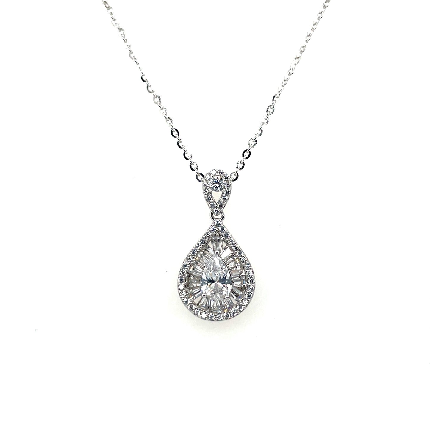 Sterling Silver CZ Teardrop Cluster Pendant SP5507