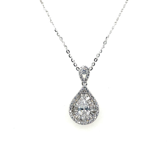 Sterling Silver CZ Teardrop Cluster Pendant SP5507
