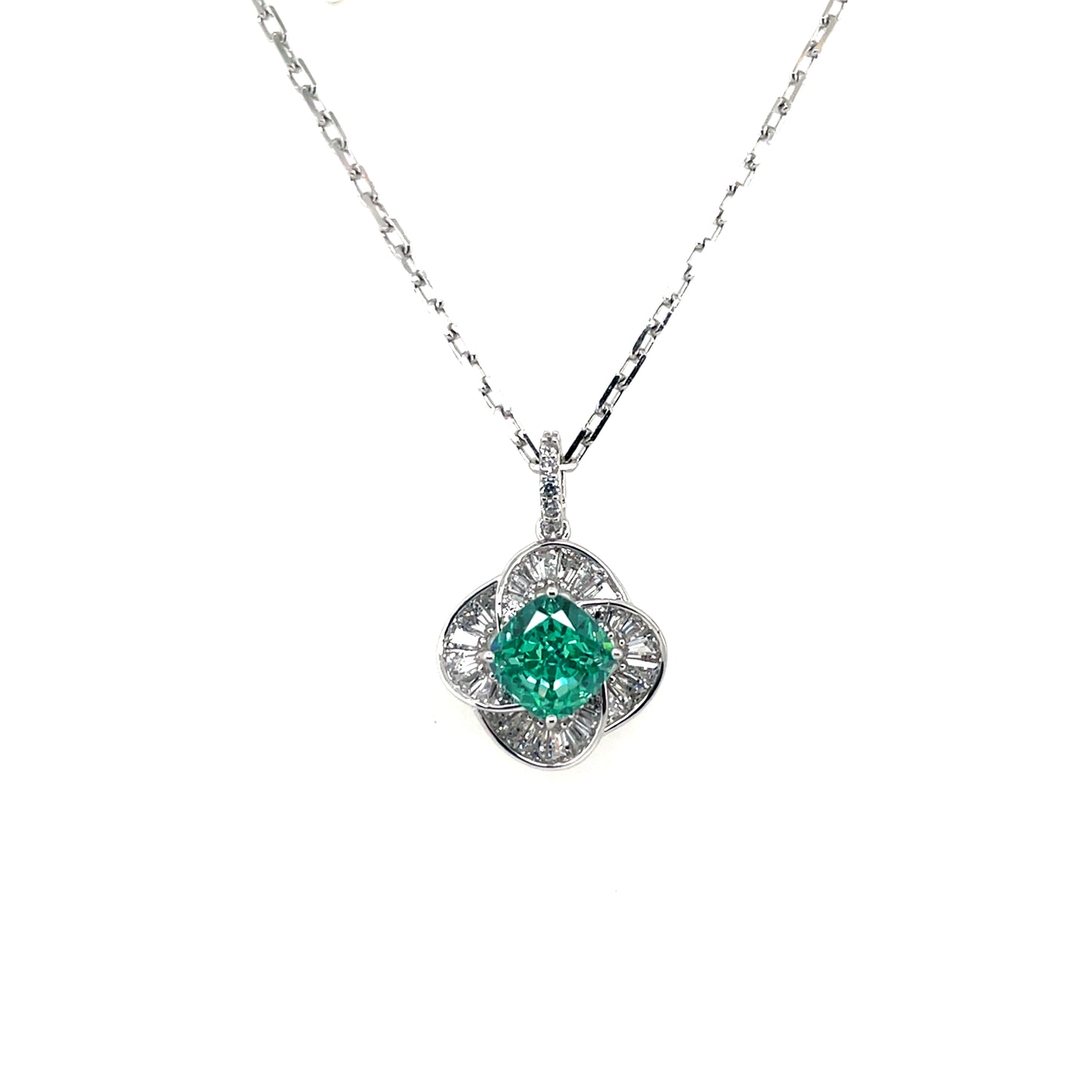 Sterling Silver Teal CZ Petal Pendant SP5510