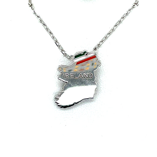 Sterling Silver Enamel Map of Ireland Pendant SP551