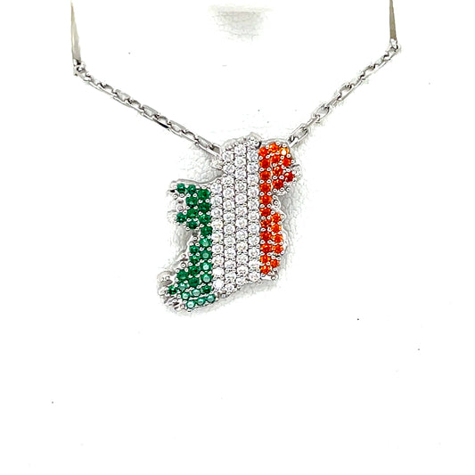 Sterling Silver Tricolour Map of Ireland Pendant SP552