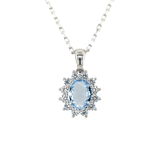 Sterling Silver Aqua CZ Cluster Pendant SP5568/AQ