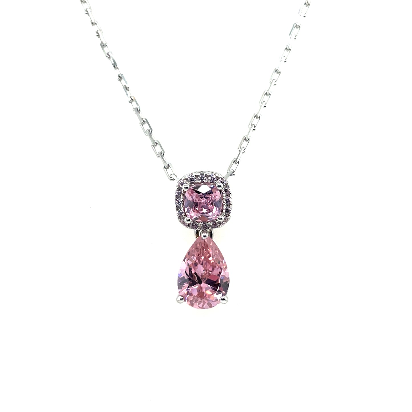 Sterling Silver Pink CZ Drop Cluster Pendant SP5618