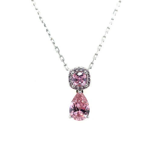 Sterling Silver Pink CZ Drop Cluster Pendant SP5618