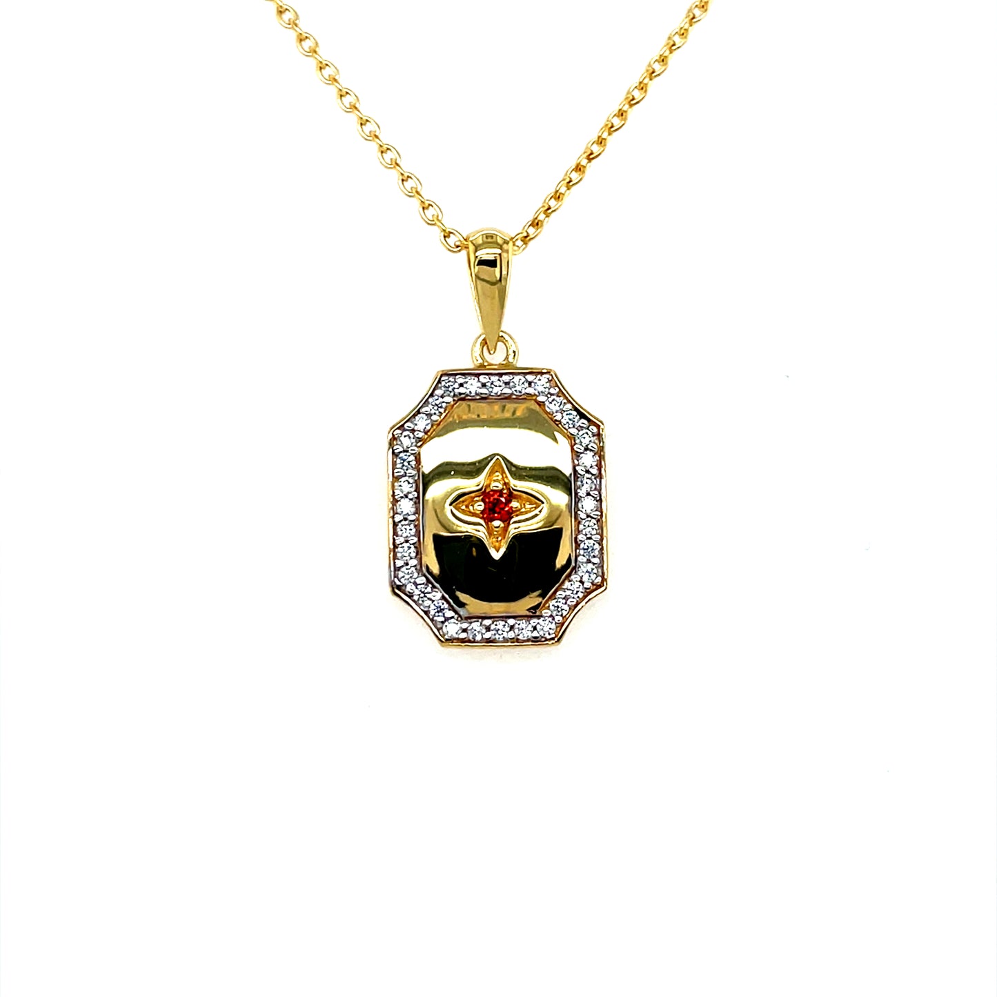 Silver gold-plated Garnet CZ Rectangular Pendant SP5647/G