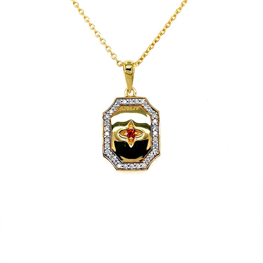 Silver gold-plated Garnet CZ Rectangular Pendant SP5647/G