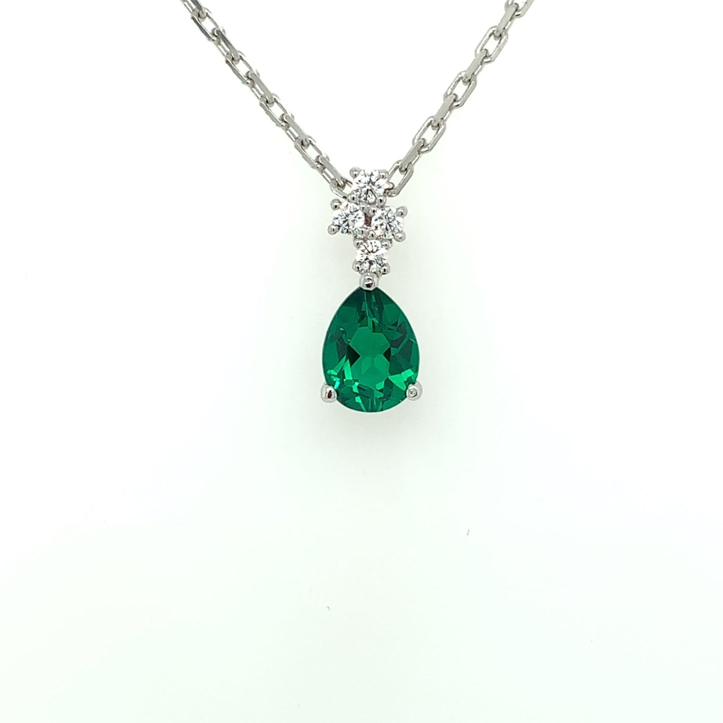 Sterling Silver Emerald CZ Teardrop Pendant SP5648/E