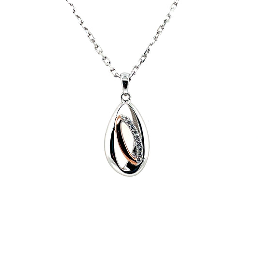 Silver Rose Gold Accent CZ Pendant SP5666