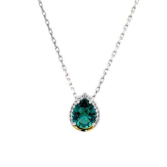 Sterling Silver Teal CZ Teardrop Pendant SP5689/GN