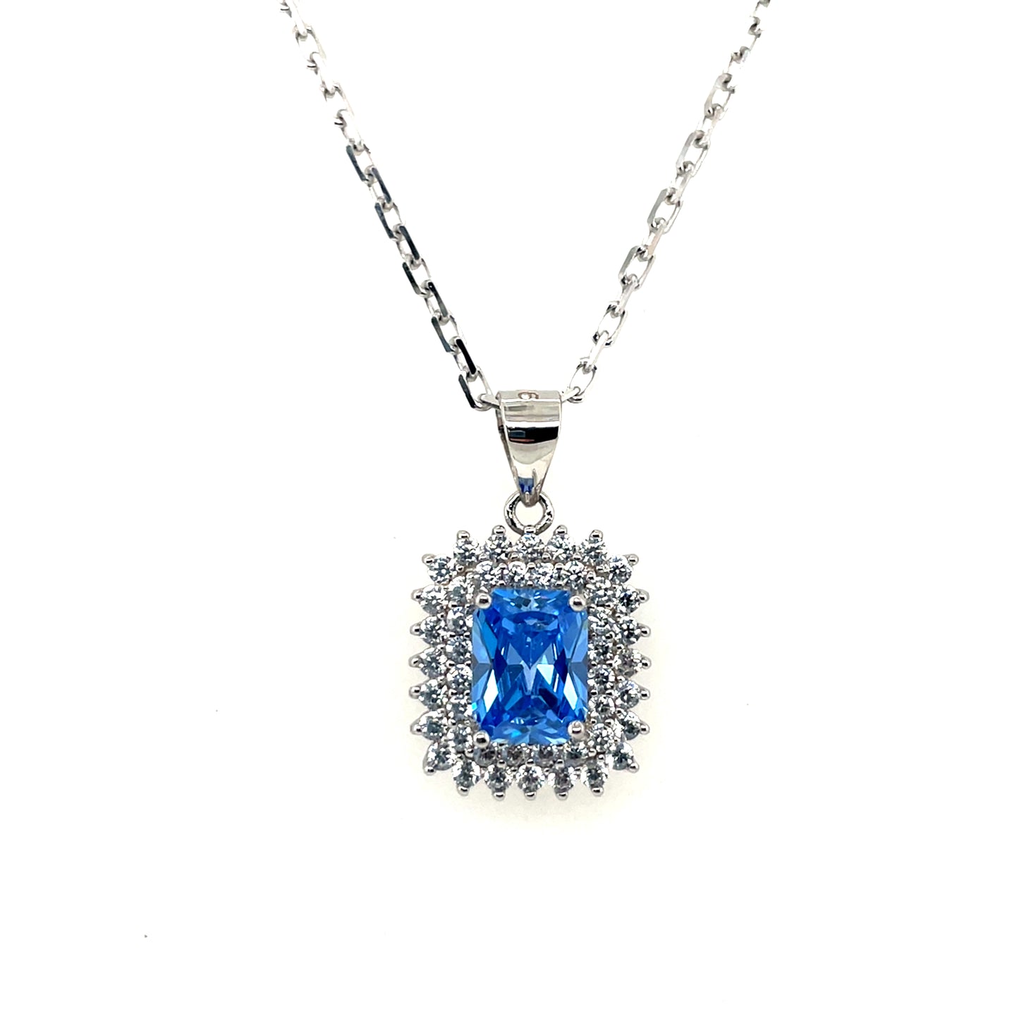 Sterling Silver Blue CZ Rectangular Cluster Pendant SP5721