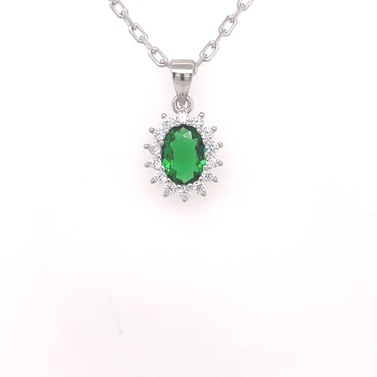 Sterling Silver Emerald CZ Oval Cluster Pendant SP5738/E