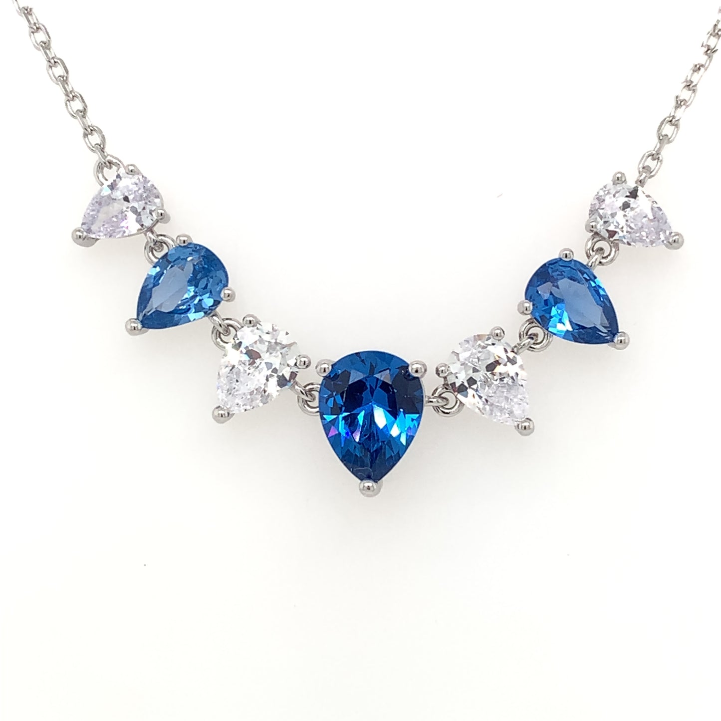 Sterling Silver Sapphire CZ Teardrop Necklet SP5851/SCZ