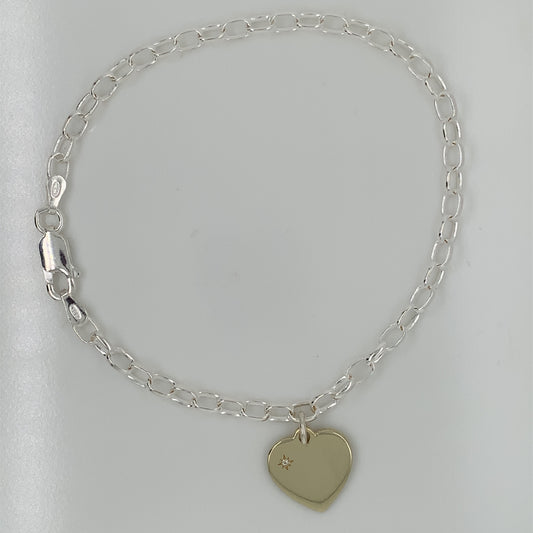 Sterling Silver with Gold Plated Heart Disc Bracelet 58 + 70