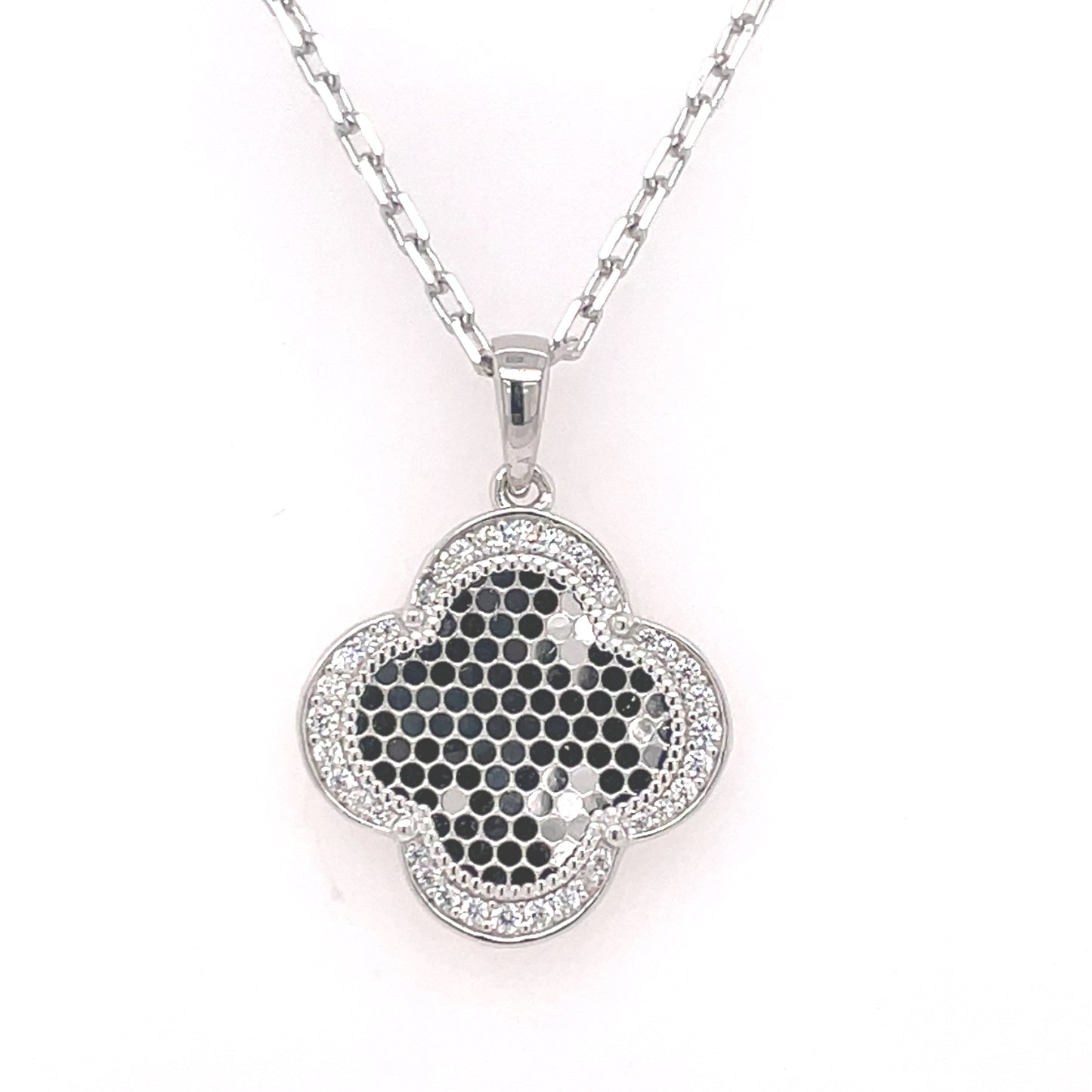 Sterling Silver Mirror CZ Quatrefoil Pendant SP5916