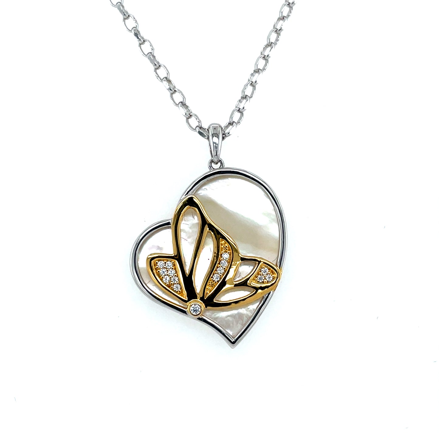 Sterling Silver Gold-plated Mother-of-Pearl Butterfly Pendant SP5925
