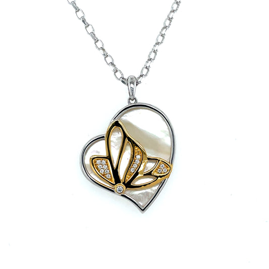 Sterling Silver Gold-plated Mother-of-Pearl Butterfly Pendant SP5925