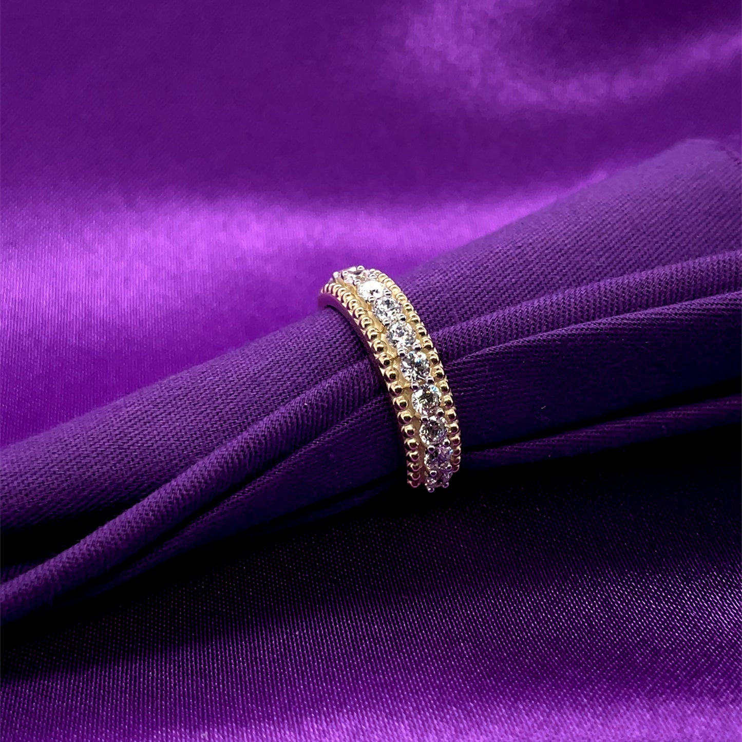 9ct Gold Beaded Edge CZ Eternity Ring GRA129