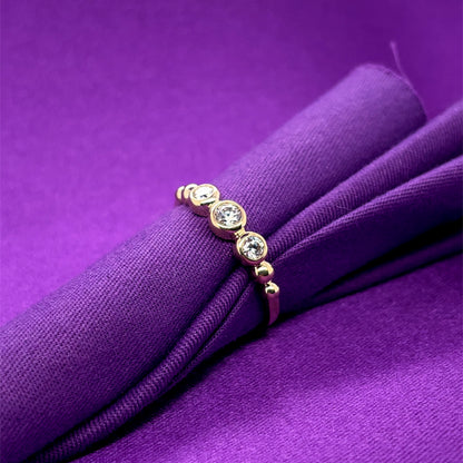9ct Gold Three CZ & Bead Ring GRZ369