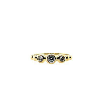 9ct Gold Three CZ & Bead Ring GRZ369