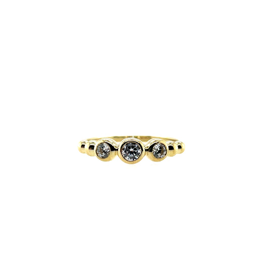 9ct Gold Three CZ & Bead Ring GRZ369