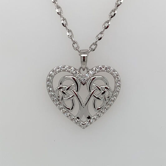 Sterling Silver CZ Celtic Heart Pendant SP595