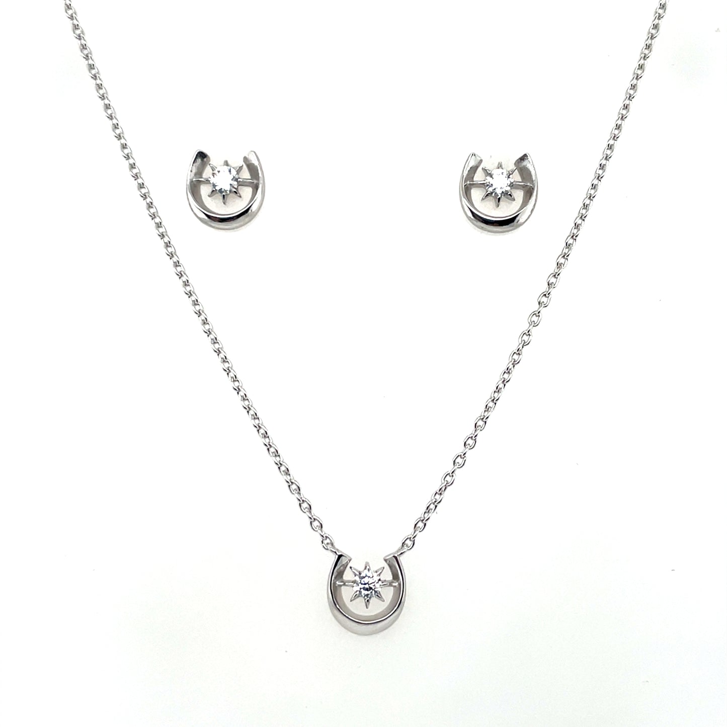 Sterling Silver CZ in Horseshoe Pendant & Earring Set SP5967