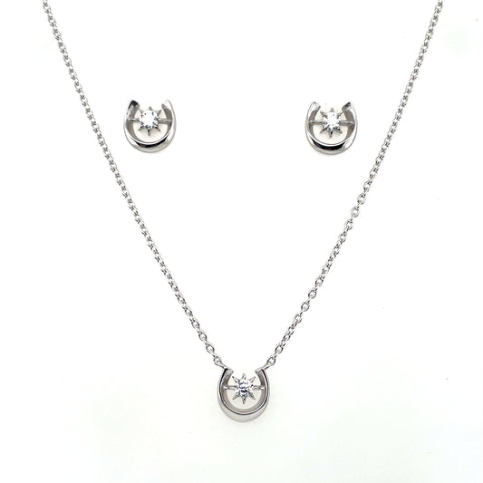 Sterling Silver CZ in Horseshoe Pendant & Earring Set SP5967