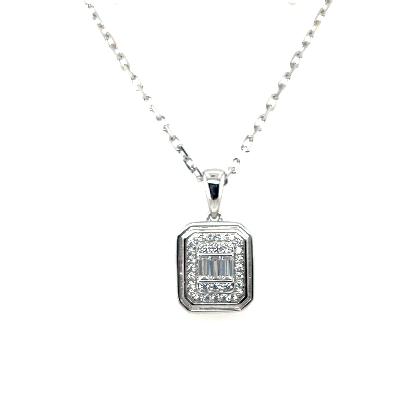 Sterling Silver CZ Baguette Cluster Pendant SP5968
