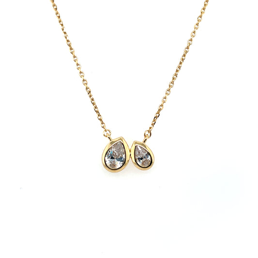 Silver Gold-plated CZ Double Teardrop Necklace SP5971/G