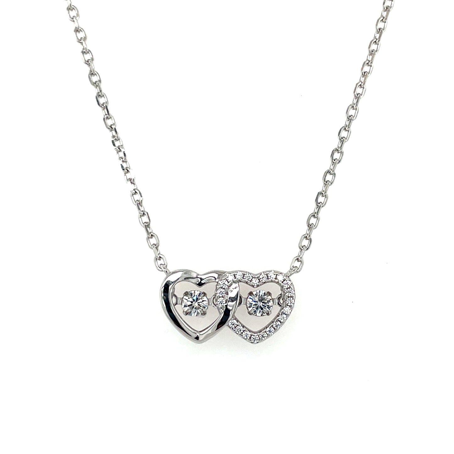 Sterling Silver Double Heart Dancing CZ Pendant SP5993