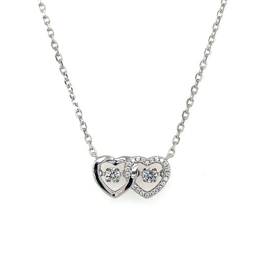 Sterling Silver Double Heart Dancing CZ Pendant SP5993