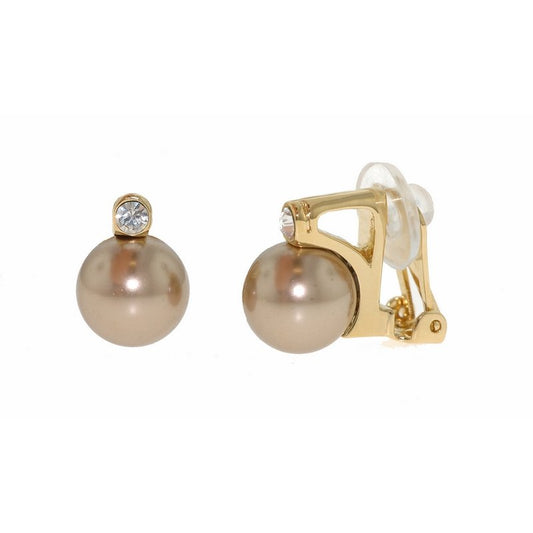 FINESSE GOLD PLATED BRONZE PEARL CRYSTAL CLIP EARRING 61798